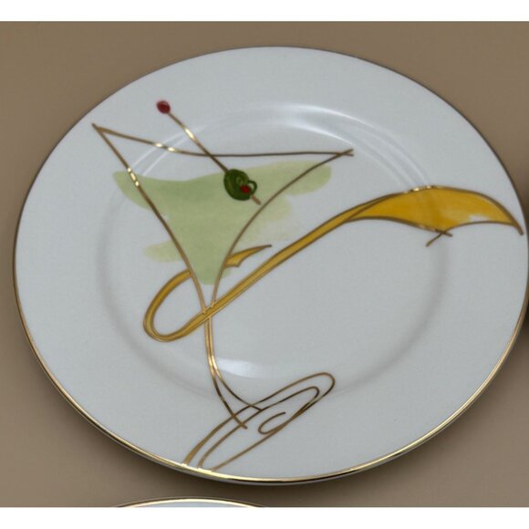 Set of 4 Pier 1 Martini Cocktail Dessert Plates Olive Porcelain Appetizer 7.5" - Picture 4 of 16